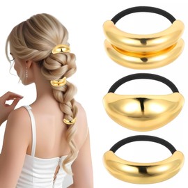 ASOMI 3 Stück goldene Haargummis, Metall-Haargummis für dickes Haar, elegantes, langlebiges geometrisches Design, dehnbare und nicht beschädigende Pferdeschwanzhalter