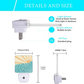 Oeaskly Waves Night Light,Sea Landscape Sun Plug-in Night Lights with Dusk-to-Dawn Sensor for Women/Girls/Boys Gift Sleep Friendly lamp for Bedroom, Bathroom and Living Room,0.5W