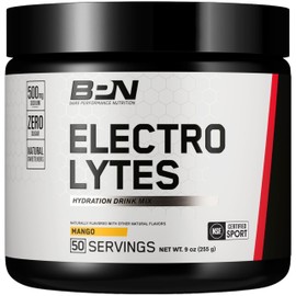 BARE PERFORMANCE NUTRITION BPN Electrolytes Hydration Drink Mix | Sugar Free Electrolyte Powder | 500mg Sodium per Serving | Naturally Sweetened | Mango, 50 Servings
