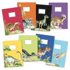 Papierdrachen 8 High-Quality Paper Notebook Covers for Children, A4, World of Dino Motif, Ideal for School, Notebook Cover 250 g/m², Set Number 16
