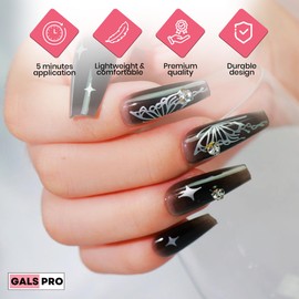 GALSPRO Long Press on Nails - Set of 24 Fake Nails with Designs in 12 Different Sizes for Perfect Fit, Cute False Nails Kit for Women with 0.07oz Nail Glue, A Double Sided Nail File & Cuticle Stick