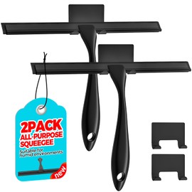 ALFLOD 2PACK All-Purpose Shower Squeegee for Shower Doors, Tile Shower Walls, Bathroom, Window, Glass and Car Windshield, Mirrors and Kitchen-Stainless Steel, 10 Inches, Black