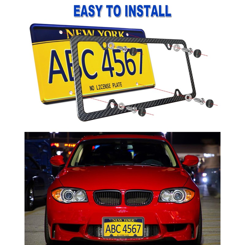 FBJTDQ Carbon Fiber License Plate Frame- Stainless Steel Car Tag