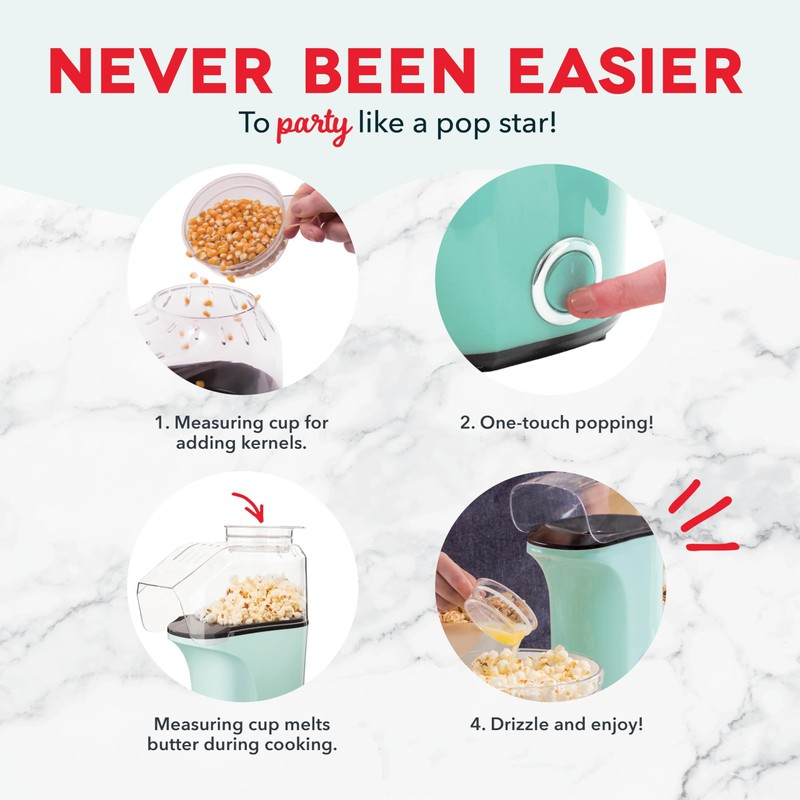 DASH Hot Air Popcorn Popper Maker with Measuring Cup to