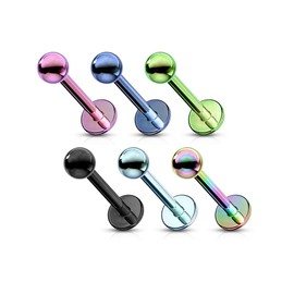 PiercedOff Black Titanium over 316L Surgical Steel Labret with Ball - Length 11mm Width 1.2mm