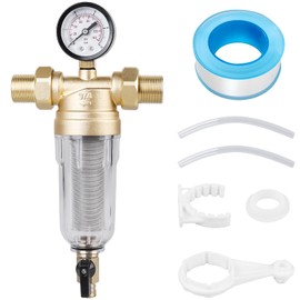 Wasserfilter Wiederverwendbare, Rückspülfilter 1 Zoll Wasser Vorfilter Sedimentwasserfilter, Ausspülbarer Feinfilter für Hausanschluss, Brunnenwasserschlauch, Hauswasserwerk Rohre(mit 3/4" Adapter)