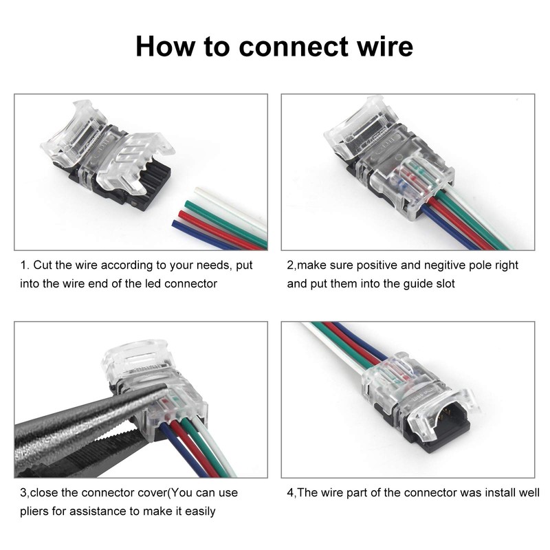 RGBZONE 10 Pack RGB 4Pin LED Strip Connector for 10mm