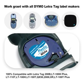Label Tape Compatible with Dymo Label Maker Refills 12mm x 4m 1/2" x 13' LetraTag Plastic Tape, Replacement for Dymo Letra Tag Tape for LT100T LT100H QX50