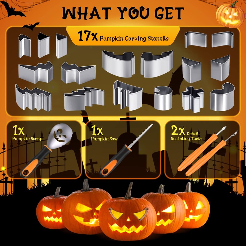 Fundaful Halloween Pumpkin Carving Kit, NEW 21 PCS Safe and