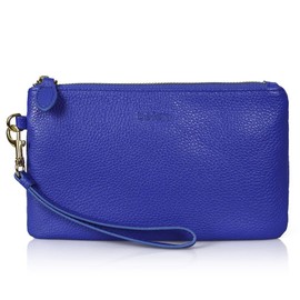 befen Women's Genuine Italian Leather Wristlet Clutch Wallet Purse, Gold Zipper - Royal Blue