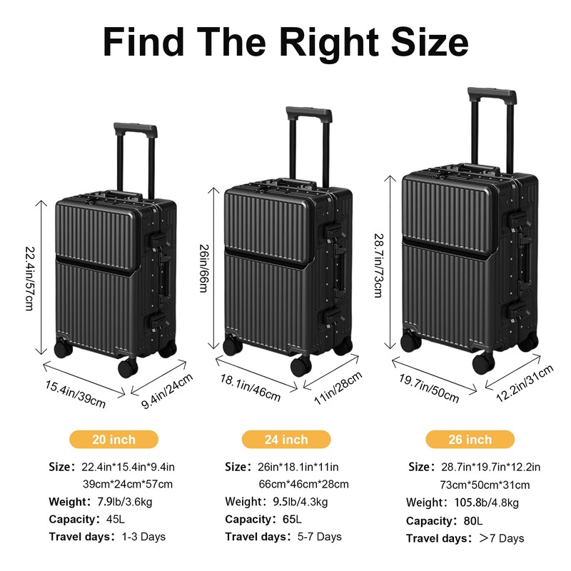AIWEINY Zipperless Luggage, Polycarbonate Aluminum Hard Shell, Expandable Carry-On Suitcase