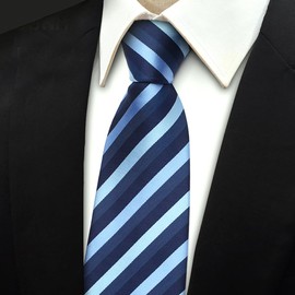 Yongchuantie Fashion 3.5'' Ties for Men Formal Business Casual Necktie 9CM Width Men's Striped Neck Tie with Gift Box (Navy Dark Light Blue Striped)