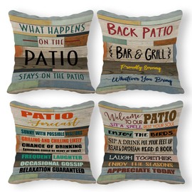 Patio Decor Retro Vintage Wood Grain Throw Pillow Case, 18 x 18 Inch Set of 4, Outdoor Front Patio Porch Bench Decorations, Patio Decor, Patio Deck Pillows Cover for Sofa Couch Bed