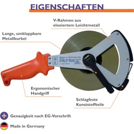 Richter Tape Measure 30 m – Steel Tape Measure with Folding Crank & Robust Anodised V-Ramen, Accuracy II Tape Measure 30 m Ideal for Construction Sites Painted White