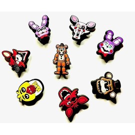 Five Nights at Freddy's Freddy Fazbear Charms for Shoes, Keychains, Backpacks - Set of 8, Plastic, No Gemstone, Plastic, No Gemstone