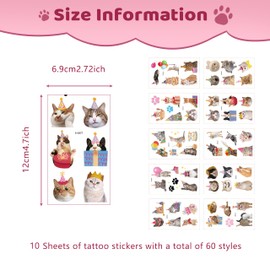 Shimmerz Pack of 60 Children's Tattoos, Funny Cat, Skin-Friendly, Temporary Children's Tattoos, Birthday Party Items, Cat Theme Gifts and Decorations