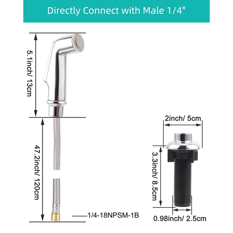 Universal Kitchen Sink Spray Attachment/Hose/Holder Set, Kitchen Side Sprayer Compatible