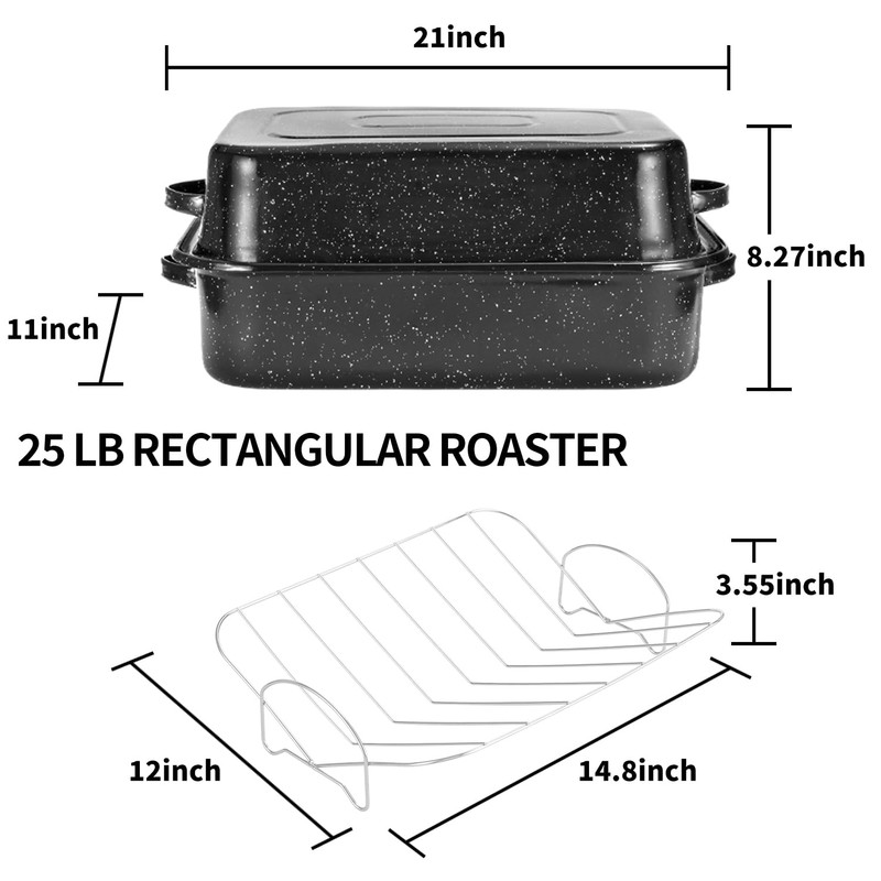 JY COOKMENT Roasting Pan With Lid and Rack, 21' Rectangular,