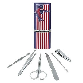 Patriotic Red White And Blue American Bald Eagle Over USA Flag Stainless Steel Manicure Pedicure Grooming Beauty Care Travel Kit
