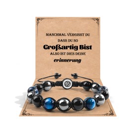 VGWON Geschenke für Männer, 10 mm Naturstein Tigerauge Blaue, Armband Herren, Perlen Armband, Geschenke für Ihn Mann Vater Freund Opa Sohn Enkel Neffe Bruder Ehemann