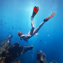 ZEEPORTE Mask Fin Snorkel Set with Adult Snorkeling Gear, Panoramic View Diving Mask, Trek Fin, Dry Top Snorkel +Travel Bags, Snorkel for Lap Swimming