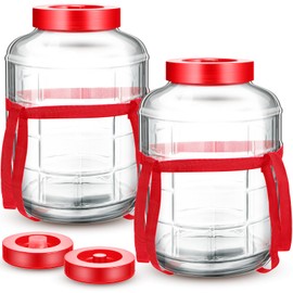 Havawish 2 Pcs 5 Gallon Glass Jar with Airlock Lid Large Storage Glass Jars Wide Mouth Carboy Fermentor with Carrying Harness Fermentation Container Glass Jug for Wine Making