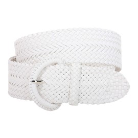 2 Inch Wide Hand Made Soft Metallic Woven Braided Round Belt, White | m/l (32"-34" waist)