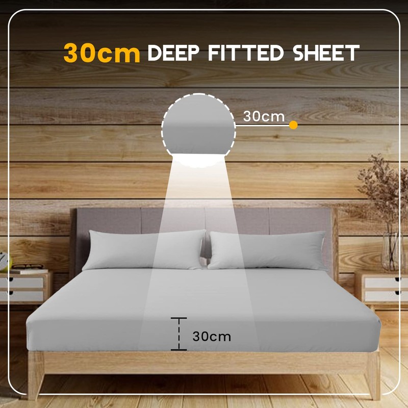 Sunshine Comforts Egyptian Cotton Fitted Sheets Breathable, Anti Wrinkle 30cm
