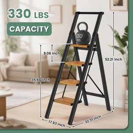 Step Ladder 4 Step Folding with Handle, Kitchen Step Stool for Adults, Aluminum Ladders for Home