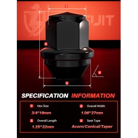 Sposuit M12x1.5 Lug Nuts - Replacement for 2001-2023 Ford Escape, 2003-2018 Focus, 2006-2020 Fusion - OEM Factory Style Closed End Black Lug Nut(20 Pcs)