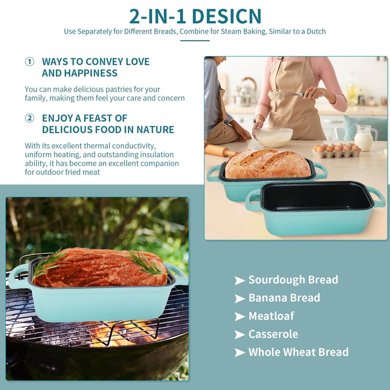 2 in 1 Cast Iron Loaf Pan, Cast Iron Bread