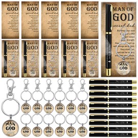 Chiisong 36 Sets Father's Day Man of God Gift for Men Bulk Religious Christian Gifts Bible Verse Keychains Ballpoint Pens with Cards Opp Bags for Pastors Church