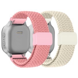 SimpleThings Braided Band Compatible with Gabb Watch 3e 3 2 1, Solo Loop Stretchy Watch Bands with Adjustable Easy Buckle for Kids Boys Girls (BrightPink+Starlight)