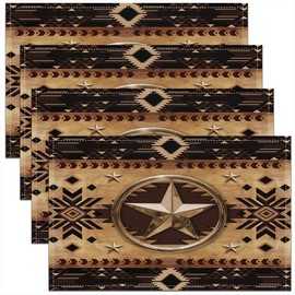 meiyoeat Texas Star Placemats Set of 4 Boho Cowboy Table Place Mats Boys Girls Aztec Placemat for Kitchen Dining Table Decor Indoor Outdoor Wild West Table Mats