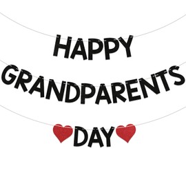Happy Grandparents Day Banner - Best Grandpa Grandma Banner, Family Holiday School Event Retirement Love Grandparents Party Decor Supplies Black Glitter