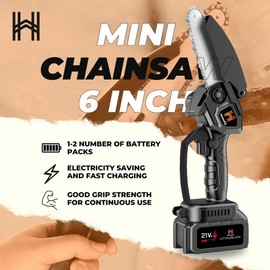 Homefy 6" Cordless Mini Chainsaw, 21V Battery-Powered Electric Handheld Saw for Tree Trimming, Wood Cutting & Gardening, Lightweight One-Hand Use – 2 Batteries