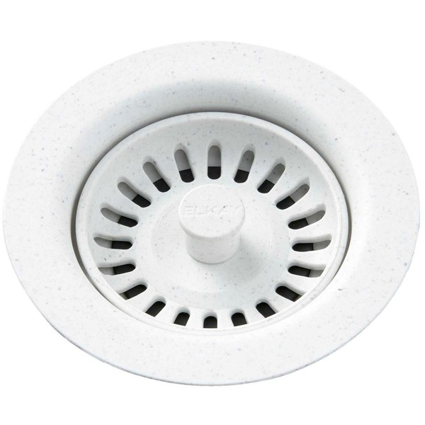 Elkay LKQS35WH Polymer Drain Fitting with Removable Basket Strainer and Rubber Stopper, White