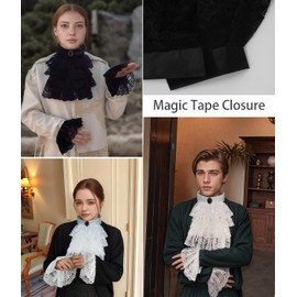 Auroeyfairy Victorian Lace Jabot Cuffs Set Colonial Renaissance Lace Ruffle Collar Pirate Costume Accessory (White)