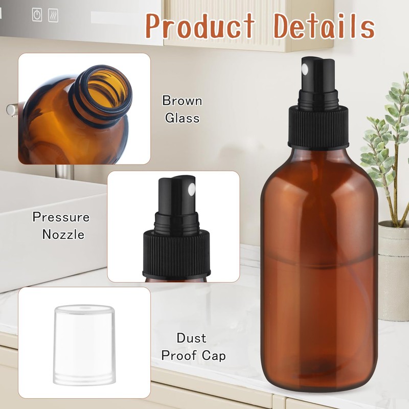 6 Pcs 120ml/4oz Amber Glass Spray Bottle Empty Perfume Bottles