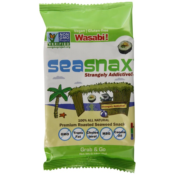 SeaSnax Organic Roasted Seaweed Snack Grab and Go, Wasabi, 0.18 Ounce (Pack of 24)