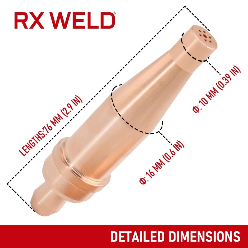 RX WELD 2-1-101 Acetylene Cutting Torch Tips, Fit V-Style Heavy