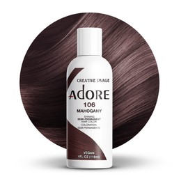 Adore Semi Permanent Hair Color (106 Mahogany) | Vegan & Cruelty-Free Brown Hair Dye | No Ammonia, No Peroxide, No Alcohol | 4 Fl Oz