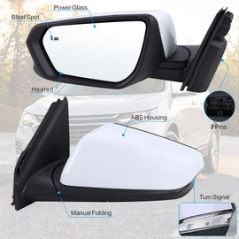 Lqito Left Driver Side Mirror Compatible With 2018 2019 2020 2021 2022 2023 2024 Chevy Equinox GMC Terrain With Power Glass Heated Turn Signal Blind Spot White Replaces#84225386(8 Pins)