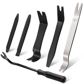 Etre Jeune 6 PCS Trim Removal Tool Kit, Plastic Pry Tool Door Clip Panel Removal Tool Set, Metal Trim Tool for Car Dash Radio Audio, Black