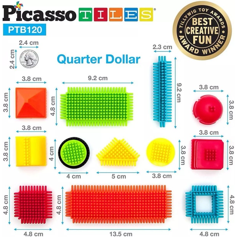 PicassoTiles 120pcs Hedgehog Interlocking Building Blocks Tiles Construction