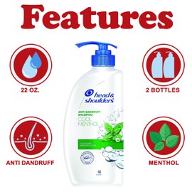 Head & Shoulders Anti Dandruff Shampoo, 2 Pack, Cool Menthol Scent Refreshes and Cleanses Scalp, Daily Use For all Hair Types, 22 oz Pump Bottles