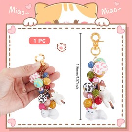 AHANDMAKER Cute Cat Keyring Kawaii Bag Pendant Kitten Cat Charm with Rhinestone Pearl Funny Keychain for Backpack Stylish Key Chain Accessories for Women, Mixed colour