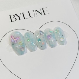 Summer Sky Handmade Nail Tips - Short Coffin / 여름하늘 수제네일팁 - 숏코핀
