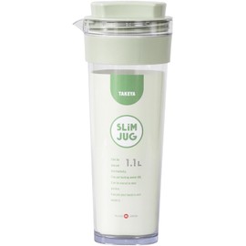 Takeya Chemical Industry TAKEYA Slim Jug II 1.1L Green Heat Resistant to 100 Degrees Can Be Placed Horizontally Easy to Clean with Wide Mouth Fits in the Front Row of Door Pockets