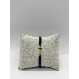 TRENDY Wholesale Lot of 12 Minimal Cross SS IP Gold Black String Adjustable Bracelet